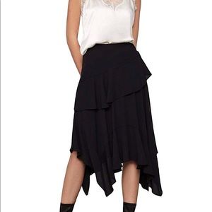 BCBGMaxazria Black Tiered Handkerchief Midi Skirt